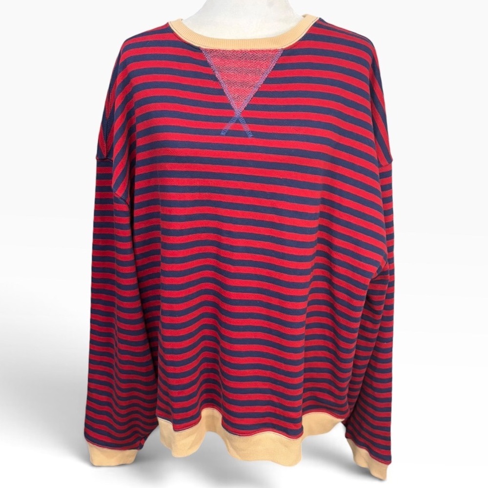 NWOT We The Free Nautical Combo Oversized Sweatshirt in Red Rouge Women's Size S